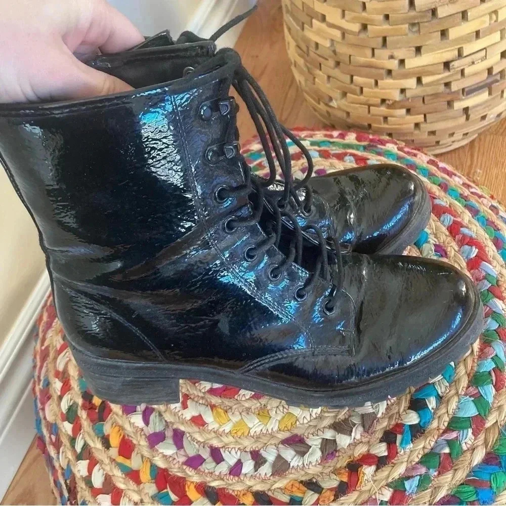 Madden Girl patent moto combat lace  boots eloisee